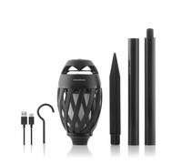 InnovaGoods - Haut-parleur Bluetooth 5.0 sans fil avec effet flamme LED, multifonction 3 en 1, rechargeable, portable pour l'intérieur et l'extérieur, noir