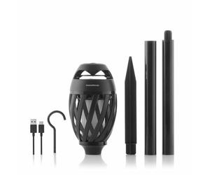 InnovaGoods - Haut-parleur Bluetooth 5.0 sans fil avec effet flamme LED, multifonction 3 en 1, rechargeable, portable pour l'intérieur et l'extérieur, noir