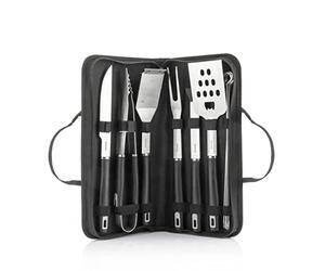 InnovaGoods - Kit d'Ustensiles Barbecue 12 Pièces en Acier Inoxydable, Mallette de Transport, Poignées Anti-Brûlures, Facile à Nettoyer, Noir, Acier