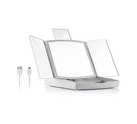 InnovaGoods - Miroir LED Pliable 3-en-1 avec Organisateur de Maquillage, 3 Modes d'éclairage, Design Compact, Lumière LED Intégrée, Idéal pour Voyages, USB ou Piles, Gris, 1.00 g, Verre