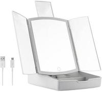 InnovaGoods - Miroir LED pliable avec organisateur de maquillage 3 en 1, contrôle tactile, 3 modes d'éclairage, USB ou batterie, blanc, verre 1 unité