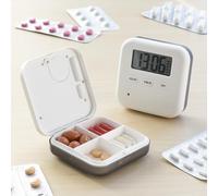 InnovaGoods - Pilulier Électronique Intelligent Pilly, Alarme avec Son et Vibration, 5 Alarmes Journalières, 4 Compartiments, Compact et Portable, Blanc, 6,5 x 2 x 6,5 cm