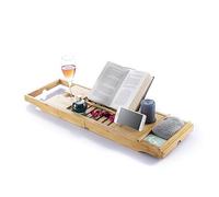 InnovaGoods - Plateau de Baignoire Bambou Extensible, Confort Spa Maison, Antidérapant, Support Livre/Tablette/Smartphone et Verre, Marron, Standard, Bambou