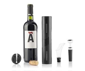 InnovaGoods - Tire-bouchon Électrique 4 en 1, Design Élégant et Moderne, Facile à Utiliser, Ensemble d'Accessoires pour Vin, Noir, Médiano, ABS