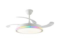 InnovaGoods - Ventilateur de plafond avec lumière LED centrale et anneau RGB multicolore, télécommande, pales rétractables, 6 vitesses, fonction été-hiver, minuteur, moteur CC, silencieux, 70 W