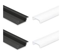 INNOVATE 2x Profilé LED en aluminium 2m pour bandes LED jusqu'à 12mm de largeur - Profilé en aluminium encastré pour éclairage indirect - Profilé noir encastré avec diffuseur satiné inclus