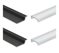 INNOVATE 2x Profilé LED en aluminium 2m pour bandes LED jusqu'à 12mm de largeur Profilé en aluminium encastrable pour éclairage indirect Profil noir Profil encastré avec diffuseur transparent