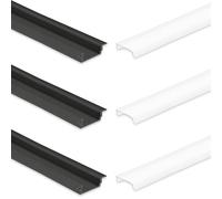 INNOVATE 3x Profilé LED en aluminium 2m pour bandes LED jusqu'à 12mm de largeur - Profilé en aluminium encastré pour éclairage indirect - Profilé noir encastré avec diffuseur satiné inclus