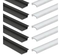 INNOVATE 5x LED Profil en aluminium 2m pour bandes LED jusqu'à 12mm de largeur - Profil en aluminium encastré pour éclairage indirect - Profilé noir encastré avec diffuseur transparent inclus