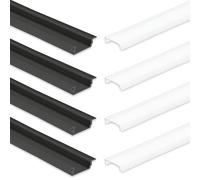 INNOVATE Lot de 4 profilés LED en aluminium - 2 m - Pour bandes LED jusqu'à 12 mm de large - En aluminium - Éclairage indirect encastré - Noir - Avec diffuseur satiné