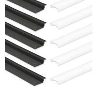 INNOVATE Lot de 5 profilés LED en aluminium - 2 m - Pour bandes LED jusqu'à 12 mm de large - En aluminium - Éclairage indirect encastré - Noir - Avec diffuseur satiné