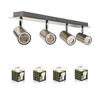 INNOVATE Plafonnier LED 4 ampoules | Spots & barres spots avec ampoule LED 5 W Dim2Warm | Plafonnier LED orientable | Spot de plafond GU10 230 V Nickel