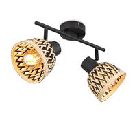 INNOVATE Plafonnier LED en bois noir - Culot E27 - 2 spots - Plafonnier noir - Lampe en bambou - 2 ampoules - Lampe de salon noire