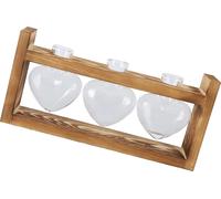 Innovative Flower Pot with Vintage Wooden Frame Transparent Tabletop Vase Home Decoration(3 HeartShaped Bottles )