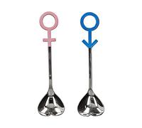 Innovative Heart Shaped Couple Spoon, Dessert Spoons 304 Stainless Steel Spoon for Kitchen Home Restaurant Blue Pink Silver (bleu rose argent)