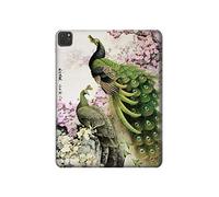 Innovedesire Peacock Chinese Brush Painting Tablet Etui Coque Housse pour iPad Pro 11 (2018,2020,2021), iPad Air 4 (2020), iPad Air (2020)
