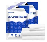 INNOVIO Lot de 2 draps de lit jetables pour Voyage, Parure de lit jetable avec 2 draps, 2 Housses de Couette et 4 taies d'oreiller, Couvre-lit Portable pour Voyage, hôtel, Camping, séjour d'une Nuit