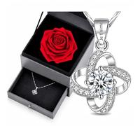 InnovTec Rose Eternelle avec Collier 40 + 5 cm Argent 925 Avec gravure Je t'aime Rose éternelle Cadeau pour la Fête des Mères Noël