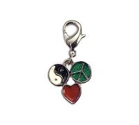 INNSPIRO Pendentif métallique NICE CHARMS ying/yang, paix et cœur blanc, noir, rouge et vert avec mousqueton 14x14mm. 25u., 4x20mm., Métal, Pas de gemme