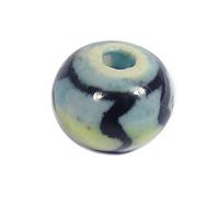INNSPIRO Perle céramique boule émaillée bleue et jaune avec des lignes noires diam. 12mm. 50u.