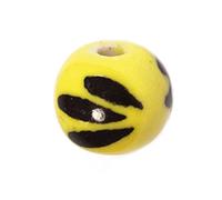 INNSPIRO Perle céramique boule émaillée jaune avec dessin noir diam. 12mm. 50u.