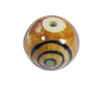 INNSPIRO Perle céramique boule émaillée marron avec taupes vertes et lignes noires diam. 20mm. 50u.