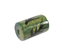 INNSPIRO Perle céramique cylindre émaillé vert avec dessin noir diam. 10,5x16mm. 50u.