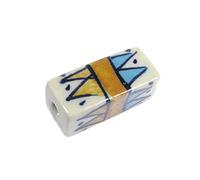 INNSPIRO Perle céramique rectangle émaillé blanc avec triangules bruns et bleus 13x13x30mm. 50u.