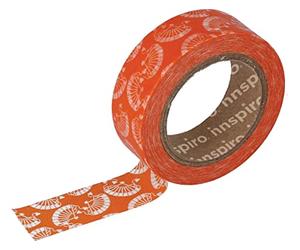 INNSPIRO Ruban masking tape Washi éventail orange 15 mm x 10 m. Série florale