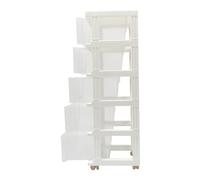 innytund Tour de rangement blanche à 5 tiroirs avec poulie - Caisson à roulettes - Pour bureau - 40 x 33 x 98 cm - Grande capacité - Tiroir simple et transparent pour bureau scolaire et maison