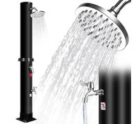 Inoamity Douche Solaire Piscine 60L - Douche Exterieur Solaire Haut de Gamme avec Pommeau de Douche Pivotant à 360° et Douchette pour Les Pieds, Température Réglable Jusqu'à 60°C, 215cm, Noir (60L)