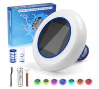 Inoamity Ioniseur Solaire pour Piscine avec Éclairage LED - Purificateur d'eau par Ions Cuivre/Argent (Jusqu'à 80m³) - sans Chlore, IP68 Solaire Nettoyeur Ioniseur pour Piscine, Fontaine, Spa