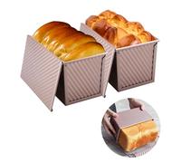 inodiref 2 Pièces Moule à Pain Antiadhésif Ensemble Moule a Pain de Mie Acier au Carbone Avec Couvercle Capacité 0,9 Kg Convient Pour La Cuisson De Toasts(Or Rose)