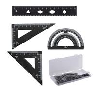 inodiref 4 Pièce Kit de Geometrie Géométrie en Aluminium Règle de Règle 15 cm, Rapporteur 180°, Triangle 60°, Triangle 45°pour Les Elèves Architectes Ingénieurs et Dessinateurs(noir)