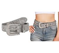 INOGIH Ceinture à strass style cowboy occidental à paillettes de luxe Bling Bling Diamant Cristal clouté Ceintures pour Jeans Pantalons Robe, Argenté, 105cm/Suit for 28''-37'' Waist