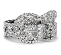 INOGIH Ceinture de luxe à paillettes style cowboy style cowboy avec strass pour jeans, pantalons, robes, Boucle ronde argentée, 105cm/Suit for 28''-37'' Waist