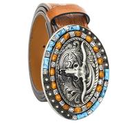 INOGIH Ceinture de style western cowboy pour homme avec longues boucles de taureau en corne, camel, 43''Length Suit for Waist 34''-39''