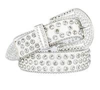 INOGIH Ceinture en strass pour femmes et filles, ceinture en cuir clouté avec strass pour robe de jean, blanc, suit for waist 33"-41"