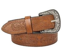 INOGIH Ceinture réglable style cowboy vintage occidental pour femmes et hommes, ceinture avec boucle gravée style jean pour jeans, pantalons et robes, marron clair, Adjustable, fits waist sizes 30" to