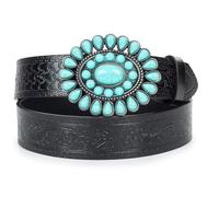 INOGIH Ceintures vintage western en cuir pour femme avec boucle turquoise, style cowgirl, country bohème (pour tour de taille de 83,8 cm à 96,5 cm), Noir avec turquoise, for 28" to 38" Waist