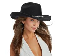 INOGIH Chapeau de cowboy classique en feutre noir à bord enroulable pour homme et femme - Chapeau de cowgirl bling Fedora en feutre pour fêtes disco, Noir-style1, Medium