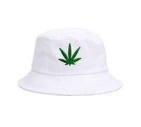 INOGIH Chapeau de pêcheur réversible pliable Marijuana Cannabis Weed, blanc, Taille unique