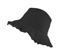 INOGIH Chapeau de seau en coton lavé vieilli chapeau de soleil d'été chapeau de pêcheur à large bord, couleur unie (circonférence du chapeau: 56-58 cm), Noir , 56-58