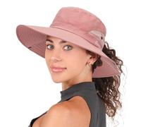 INOGIH Chapeau de Soleil d'Été avec Large Bord - Protection UV, Pliable en Maille avec Trou pour Queue de Cheval - Pour Plage et Femme