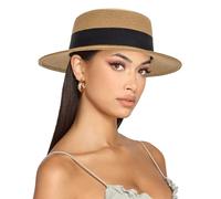 INOGIH Chapeau de soleil d'été en paille - Chapeau de plage Fedora Panama à large bord pour homme et femme, Kaki avec bande, M