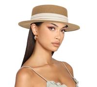 INOGIH Chapeau de soleil d'été en paille - Chapeau de plage Fedora Panama à large bord pour homme et femme, beige, M