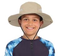INOGIH Chapeau de soleil d'été pour enfants et garçons - Large bord - Protection solaire - Chapeau de plage d'été pour garçons, filles, adolescents, beige, 6-10 ans