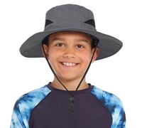 INOGIH Chapeau de soleil d'été pour enfants et garçons - Large bord - Protection solaire - Chapeau de plage d'été pour garçons, filles, adolescents, gris, 6-10 ans
