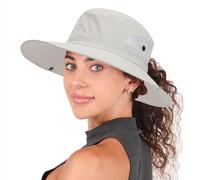 INOGIH Chapeau de Soleil d'Été pour Femme - Protection UV, Large Bord Plage en Maille avec Trou pour Queue de Cheval - Pliable