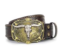 INOGIH Western Cowboy Ceinture en cuir PU - Sangle de taille pour homme avec rivets cloutés pour jeans, pantalons, taille de 78,7 cm à 96,5 cm, Marron avec taureau, for 31" to 34" Waist